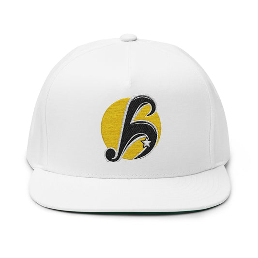 Embroidered 'B' Snapback Hat – Gold Star Logo Flat Bill Cap